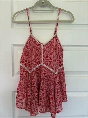 Xhilaration Red Floral Lace-Trimmed Tank